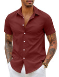 1 x RAW Customer Returns COOFANDY Men s Shirts Short Sleeve Slim Fit Casual Shirts Wrinkle Free Shirt Summer Business Shirt Casual Men s Shirt with Button Placket Formal Shirt Kent Collar Wine Red 3XL - RRP €24.99