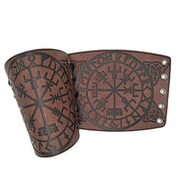 1 x RAW Customer Returns HiiFeuer Viking Vegvisir Embossed Leather Arm Armor 3 Colors LARP Gauntlet Leather Armor Bracer Brown  - RRP €20.06