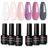 15 x Brand New Mobray UV Gel Nail Polish Set, 6 Colors White Pink Purple Gray Sequins Gel Nail Polish, Gel Polish Set Soak Off UV LED Shellac Nail Polish for Nail Salon DIY Home, 8ML - RRP €134.85