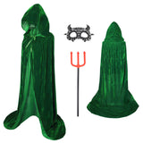 1 x RAW Customer Returns ZUCOS Velvet Hooded Cloak for Adults Kids Halloween Costume Unisex Witch Green 180cm - RRP €19.2