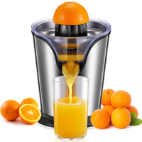 1 x RAW Customer Returns Electric citrus press FOHERE orange press with quiet motor, anti-drip spout and 2 cones for orange, lemon, grapefruit, dishwasher safe, easy to clean, stainless steel - RRP €34.99