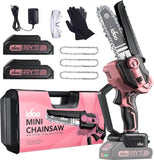 1 x RAW Customer Returns Mini chainsaw with battery, iDOO 6 inch mini chainsaw electric 2 batteries 2000mAh, 3 chains, hand chain saw for garden shears with safety lock, powerful motor for cutting wood, pink - RRP €59.99