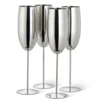 1 x RAW Customer Returns Oak Steel - 4 Elegant Stainless Steel Silver Champagne Prosecco Flutes Glasses, 285ml - Unbreakable Glass Gift Set for Wedding, Anniversary, Birthday Party - RRP €34.99