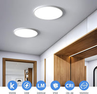 1 x RAW Customer Returns OTREN 2 pieces LED ceiling light flat, round bathroom lamp ceiling lamps 24W, 2400LM modern panel lamp for bathroom, living room, bedroom, bathroom, 6500K cool white, IP44, 23CM - RRP €31.25