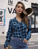 1 x RAW Customer Returns UNibelle shirt women s checked blouse long-sleeved traditional blouse V-neck button placket Oktoberfest checked shirt cotton shirt blouse lumberjack shirt tops casual tunic top B-blue XXL - RRP €30.24