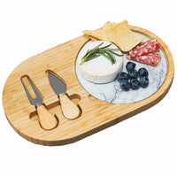 1 x RAW Customer Returns Bamboo Cheese Board with Tempered Glass, Cheese Cutting Board with 2 Cheese Knives Set, Cheese Platters Serving Platters Cheese Boards, Christmas Wedding Birthday - RRP €19.99