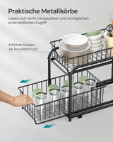 1 x RAW Customer Returns SONGMICS Kitchen Cabinet Organizer, Kitchen Shelf, Organization System, 2 Levels, Stackable, Expandable, with Metal Baskets, for Kitchen, Classic Black KCS017B01 - RRP €28.38