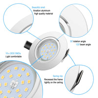 1 x RAW Customer Returns LED Recessed Spotlights for Plasterboard, 5W Equivalent to 50W, 230V Cold Light 6000K, Adjustable 30 , Beam Angle 120 , Round White Metal Frame, Non-Dimmable Set of 10  - RRP €45.98