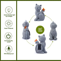 1 x RAW Customer Returns Yeomoo Cat Figures with Solar Butterfly Decoration Living Room Garden Decoration for Outdoors Funny Cat Gift for Women Mom Birthday Gift Garden Figures Waterproof Room Garden Balcony Decoration Grey - RRP €34.99