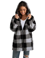 1 x RAW Customer Returns ABINGOO Women s Teddy Fleece Coat Checked Warm Winter Jacket Hooded Jacket Fluffy Plush Jacket Zip Sweatshirt with Hood and Pockets Black, XL  - RRP €34.27