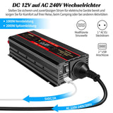 1 x RAW Customer Returns Seamuing 2000W power inverter DC 12V to AC 240V voltage converter 1 AC socket 2 USB port power converter with alligator clip cigarette lighter plug power inverter for car vehicle caravan truck, red - RRP €59.99