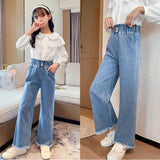 1 x RAW Customer Returns SEAUR Girls Baggy Jeans Cargo Pants Wide Leg Flared Trousers Casual Vintage Teenager Cargo Pants 120-170cm Elastic Waistband Bootcut Straight Denim Jeans Pants - 11-12 Years - RRP €32.99