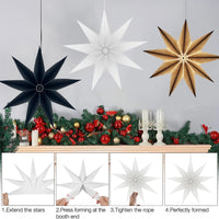 74 x Brand New 30 cm Christmas folding star, 3 paper stars, black color, paper stars, paper stars, 9 points, for hanging, foldable stars for hanging - RRP €1687.2