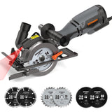 1 x RAW Customer Returns DOVAMAN Wood Circular Saw, 710W 115mm Mini Circular Saw, Additional Handle, 3500RPM with Laser, 6 Blades, 29-43MM Cutting Depth, for Wood, Tile, Soft Metal, Plastic - RRP €79.97