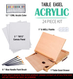 1 x Brand New Falling in Art Beech Wood Table Easel Set with 12 Tubes of Acrylic Paints, Canvas Panels, Brushes, Palette - 23 Piece Acrylic Artist Painting Tools Kit for Adults, Beginners, Children - RRP €41.34