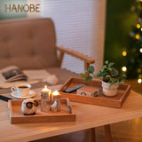 1 x Brand New Hanobe decorative tray, wooden tray, serving tray decorative plates, wooden, rectangular, light brown trays, pack of 2, vintage wooden plates with handle, serving trays for candles, coffee table, kitchen decoration - RRP €57.36