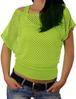 1 x RAW Customer Returns ELFIN women s mesh shirt mesh top mesh shirt 80s outfits carnival theme party tops mesh top summer tops, neon green, XL - RRP €22.18