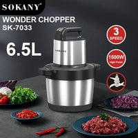 1 x RAW Customer Returns SOKANY 1500W Electric Kitchen Chopper with 6.5L Stainless Steel Bowl, Multi Chopper with 3 Speed Levels, Meat Grinder with 4 Blades for Meat, Onions, Fruit, Vegetables - RRP €99.99