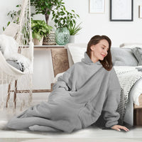 1 x RAW Customer Returns FBSPORT Hoodie Blanket Oversized Hoodie Sweatshirt for Women Men Long XXL Sherpa Fleece Super Soft Warm Hoodie Blanket One Size Blankets Pullover Gift for Birthday Christmas Gray - RRP €41.34