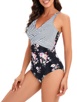 1 x RAW Customer Returns Century Star Swimsuit Women Tummy Control Swimsuit Women Plus Size Swimsuit Women Push Up Swimsuit with Underwire Swimsuits for Women Tummy Control Swimsuit Women with Cups Stripes and Flowers 40-42 - RRP €35.28