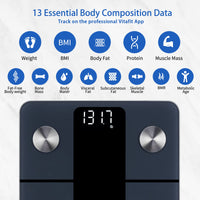 2 x RAW Customer Returns Vitafit body fat scale personal scale with APP 180kg, body analysis scale with Bluetooth, scale for people with body fat and muscle mass, BMI, protein, BMR, black - RRP €50.44