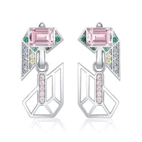 1 x RAW Customer Returns Jewelrypalace Geometric Art Deco Emerald Cut 6.3ct Pink Zirconia Earrings, Green Emerald Jewelry Set, Earrings Silver 925 Girls Silver Women 925 with Stone, Earrings Jewelry Gifts for Women - RRP €52.67