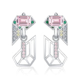 1 x RAW Customer Returns Jewelrypalace Geometric Art Deco Emerald Cut 6.3ct Pink Zirconia Earrings, Green Emerald Jewelry Set, Earrings Silver 925 Girls Silver Women 925 with Stone, Earrings Jewelry Gifts for Women - RRP €52.67