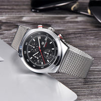 1 x RAW Customer Returns BY BENYAR Men s Watch Quartz Movement Fashionable and Simple Pointer Style Stainless Steel Mesh Strap Waterproof Timing Code Watch Strap Date Display Function Silver Black  - RRP €45.98