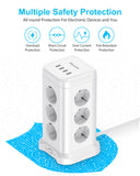 1 x RAW Customer Returns Vertical Power Strip with 12 Outlets 4000W 16A and 4 USB Ports, Maxcio Torre Plugs, USB Power Strips Plug with 2 Meter Cable Extension, White - RRP €18.91