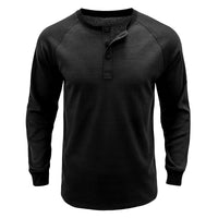 1 x Brand New SwissWell Men s Henley Shirts Long Sleeve Button Down Casual Cotton Waffle Knit T-Shirt Grandad Neck Black M - RRP €35.99