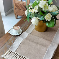 1 x RAW Customer Returns ARTABLE table runner tassel linen blue beige coffee gray optional 35 x 180 cm, coffee  - RRP €21.17