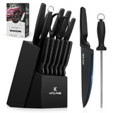 1 x RAW Customer Returns Knife block set 15 pieces, sharp stainless steel knife set with sharpening steel and wooden block, professional kitchen knife set from KITCANIS - RRP €57.99