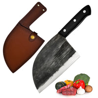 1 x RAW Customer Returns Promithi Handmade Japanese Chef Knife Serbian Butcher Knife Boning Knife Santoku Knife Meat Knife Paring Knife Utility Knife Kitchen Knife Chopping Knife for Cleaver Chopper, With Leather Sheath - RRP €32.98