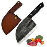 1 x RAW Customer Returns Promithi Handmade Japanese Chef Knife Serbian Butcher Knife Boning Knife Santoku Knife Meat Knife Paring Knife Utility Knife Kitchen Knife Chopping Knife for Cleaver Chopper, With Leather Sheath - RRP €32.98