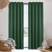 1 x RAW Customer Returns Deconovo thermal curtains with ruffle tape, opaque, noise protection, window decoration, 245 x 140 cm height x width , forest green, set of 2 - RRP €39.31