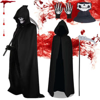 1 x Brand New Halloween Grim Reaper Costume Children, Reaper Costume, Grim Reaper Grim Reaper, Grim Reaper Children s Costume, Grim Reaper Halloween, Halloween Costume Set, Unisex Cape with Long Hood, Black Red Cape - RRP €18.14