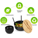 1 x RAW Customer Returns INNOVEST salad bowl with lid bamboo with cutting board, cutlery, salad servers-including 4 serving bowls, fruit bowl-salad bowl-bowl set-snack bowl- 3.5 l, black, 24.9 cm - RRP €45.65