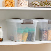 1 x RAW Customer Returns Kerhouze set of 4 5L storage boxes with lids, plastic storage containers with grey handles, transparent stackable for toy storage, kitchen, bathroom 27.8 x 19.5 x 16.4cm - RRP €25.99