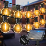 1 x RAW Customer Returns Woolmug Solar Fairy Lights Outdoor, 36.5M Outdoor Fairy Lights with 50 3 G40 LED Bulbs, 5 Modes USB Solar Fairy Lights Outdoor Weatherproof for Balcony, Patio, Garden, Wedding, House, Christmas Decoration - RRP €59.99