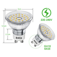 1 x RAW Customer Returns Eslas Gu10 LED Cold White CRI 90, 5W 550Lm, 6000K Cold White, Replaces 50W Halogen Lamps, 120 Degree Beam Angle, GU10 LED Reflector Lamp, Non-Dimmable, 10 Pack - RRP €24.99