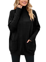 1 x Brand New Famulily Soft Turtleneck Sweater Women Long Thick Knitted Sweater Winter Chunky Mesh Black M - RRP €29.14