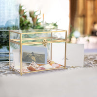 1 x RAW Customer Returns SUMNACON Wedding Gift Card Box Made of Glass Metal with Lock for Anniversary Christmas Wedding Birthday Baby Shower Party Gift Decoration Golden Rectangle  - RRP €50.41