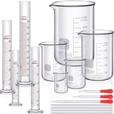 1 x RAW Customer Returns Graduated Cylindrical Glass Beaker Set, Lab Cylinders 10 ml, 25 ml, 50 ml, 100 ml , Beaker 50 ml, 100 ml, 250 ml, 500 ml, 1000 ml 3 Dropper 4 Stem Stirring in 7.9 Inches - RRP €39.46