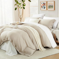 1 x RAW Customer Returns Lanqinglv bed linen 135x200 cm 2-piece linen grey - bed linen taupe 1 duvet cover 135x200 cm 1 pillowcase 80x80 cm, OEKO-TEX bed linen sets microfiber with button closure - RRP €29.23