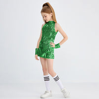 1 x RAW Customer Returns LOLANTA Girls Sequin Costume Hip Hop Dancewear Sparkling Dance Dress Set, Green, 6-7 Years, 130 - RRP €27.6