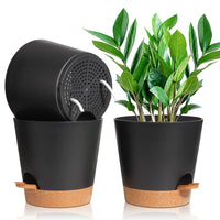 1 x RAW Customer Returns T4U 20cm plastic flower pot with watering system, set of 3 self-watering flower pots with saucer, herb pot for indoor and balcony garden plants succulents cactus, flower pot black - RRP €32.99