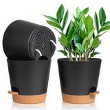 1 x RAW Customer Returns T4U 20cm plastic flower pot with irrigation system, set of 3 self-watering flower pots with saucer, herb pot for indoor and balcony garden plants succulents cactus, flower pot black - RRP €30.1