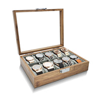 1 x RAW Customer Returns WisePoint watch box 10 slot, wooden watch case watch holder with removable cushion, retro watch box watch storage box for watches brown 10-slot  - RRP €27.22