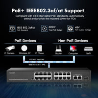 1 x RAW Customer Returns Binardat 19-Port POE Switch, 16 100Mbps POE Ports, 2 Gigabit Uplink, 1 Gigabit SFP, IEEE802.3af at, 300W Internal Power, Unmanaged Plug and Play Metal - RRP €75.62