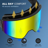 1 x RAW Customer Returns Odoland Ski Goggles Cylindrical Snow Goggles for Men and Women with Ski Goggle Case Anti-Fog UV Protection Unisex Snowboard Goggles Helmet Compatible for Boys and Girls for Skiing Yellow - RRP €36.85